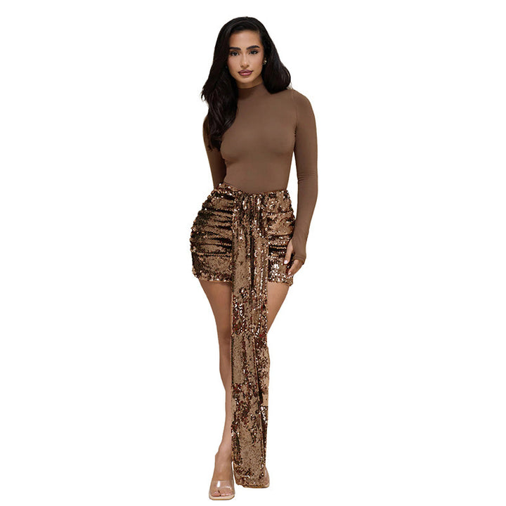 Damen Elegantes Mini-Kleid mit Glitzerdetails und Schärpe Echo Archiv