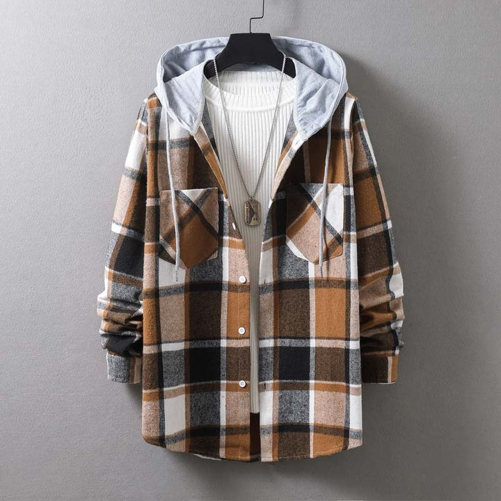 Herren lässige Karojacke mit Kapuze und funktionalen Taschen Echoarchiv