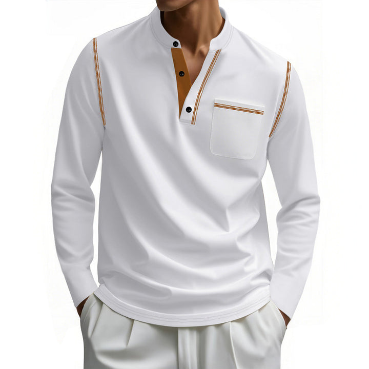 Herren nan Henley-Langarmshirt mit Stehkragen, Brusttasche und kontrastierenden Ziernähten Echo Archiv