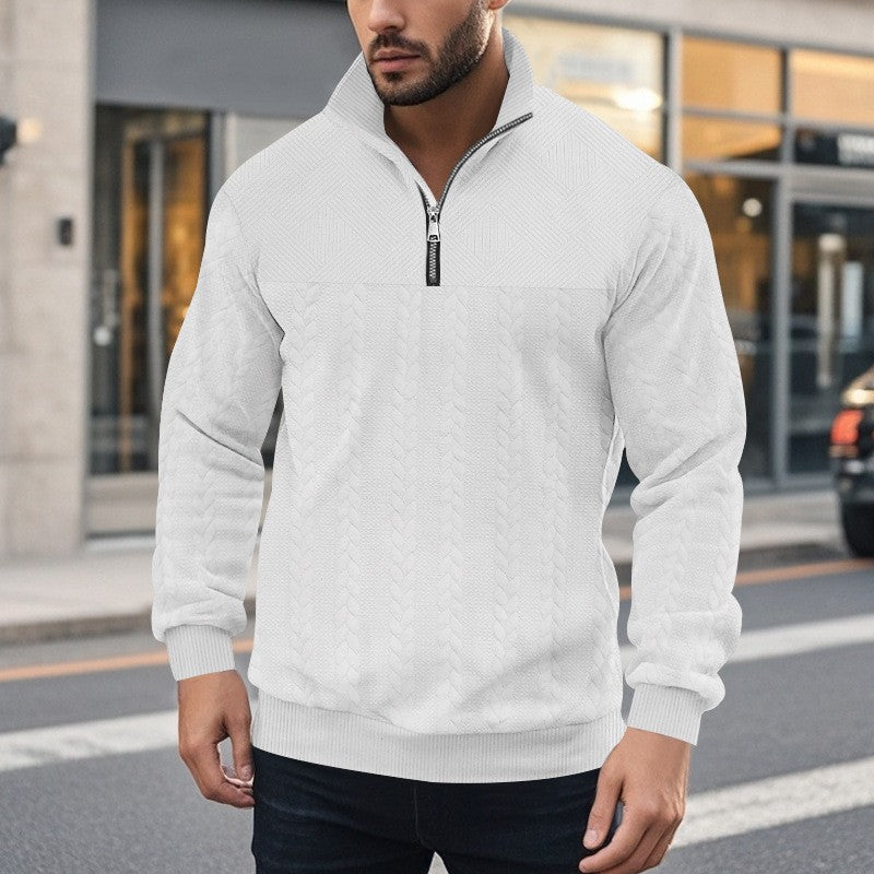 Herren stylischer Fleece-Pullover mit hohem Kragen und grobem Strickmuster Echoarchiv