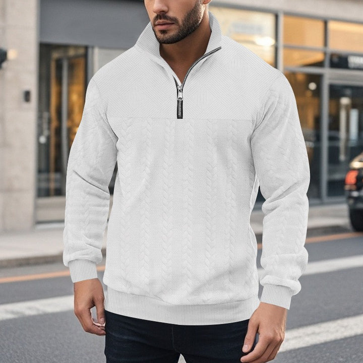 Herren stylischer Fleece-Pullover mit hohem Kragen und grobem Strickmuster Echoarchiv