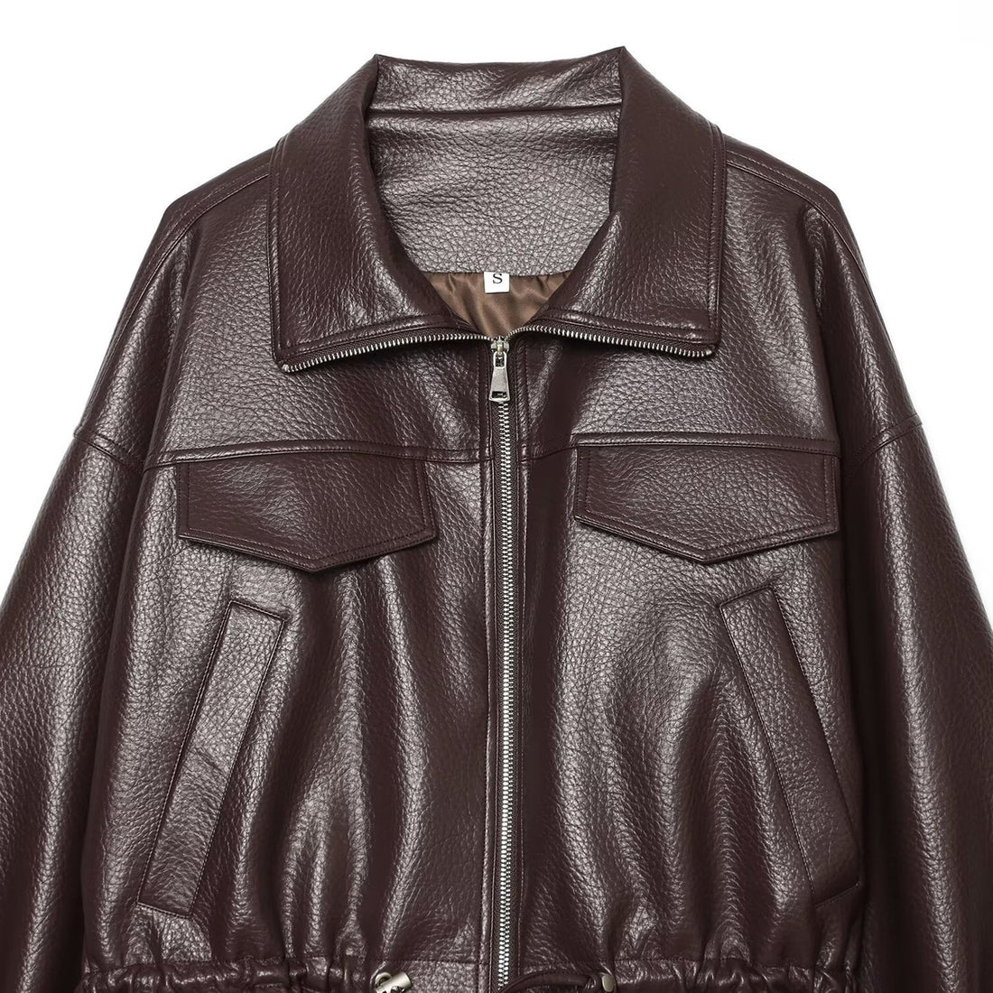 Damen Cropped Kunstlederblouson mit hohem Stehkragen, Pattentaschen und Tunnelzug Echoarchiv