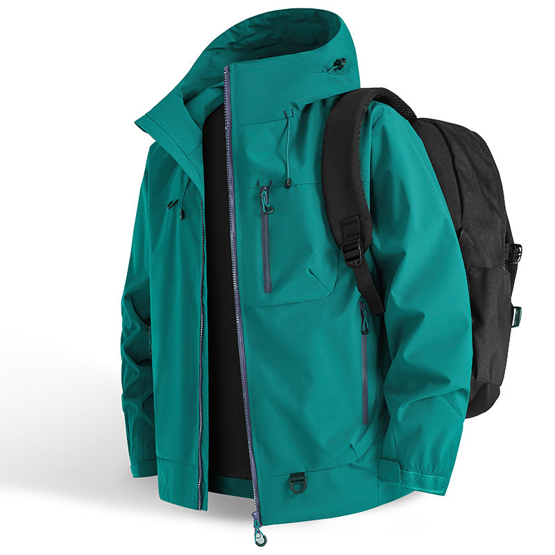 Herren funktionale Outdoor-Jacke mit verstellbarem Kapuzenzug und praktischen Reißverschlusstaschen Echoarchiv