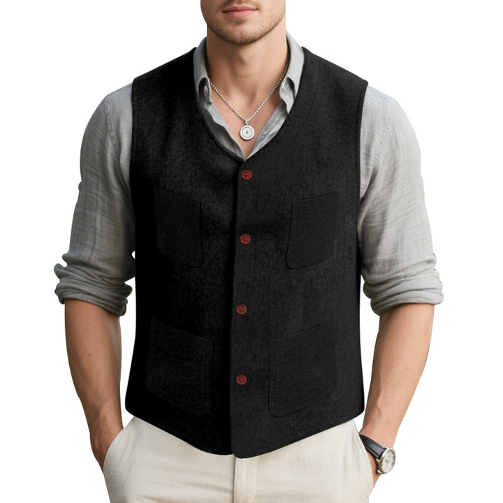 Herren ärmellose Weste aus hochwertigem Wollmix mit praktischen Taschen Echoarchiv