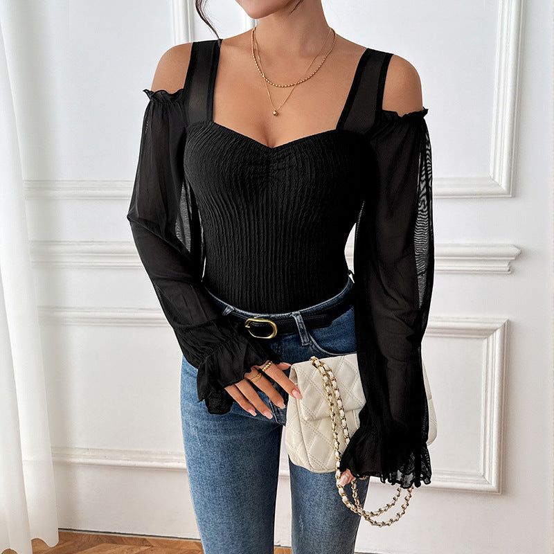 Damen Taillierter Mesh-Body mit herzförmigem Dekolleté, Puffärmeln und formendem Rippkorpus Echoarchiv