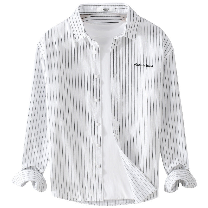 Herren Nadelstreifen-Lagenhemd im Overshirt-Stil mit dezenter Bruststickerei Echoarchiv