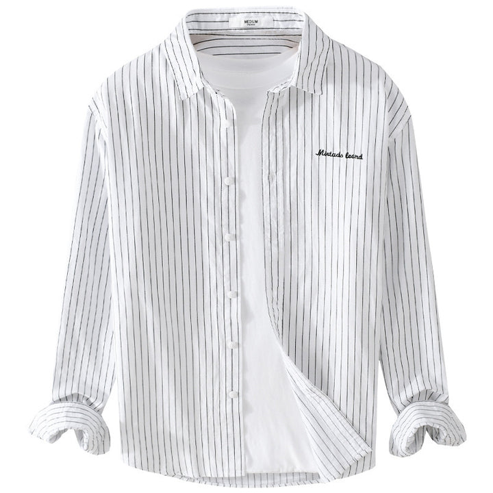 Herren Nadelstreifen-Lagenhemd im Overshirt-Stil mit dezenter Bruststickerei Echoarchiv