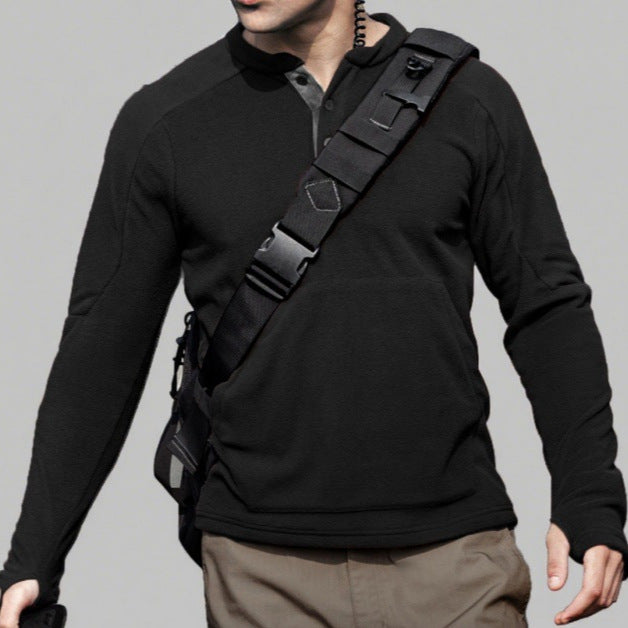Herren Fleece-Pullover mit modischem Stehkragen und praktischen Knöpfen Echoarchiv