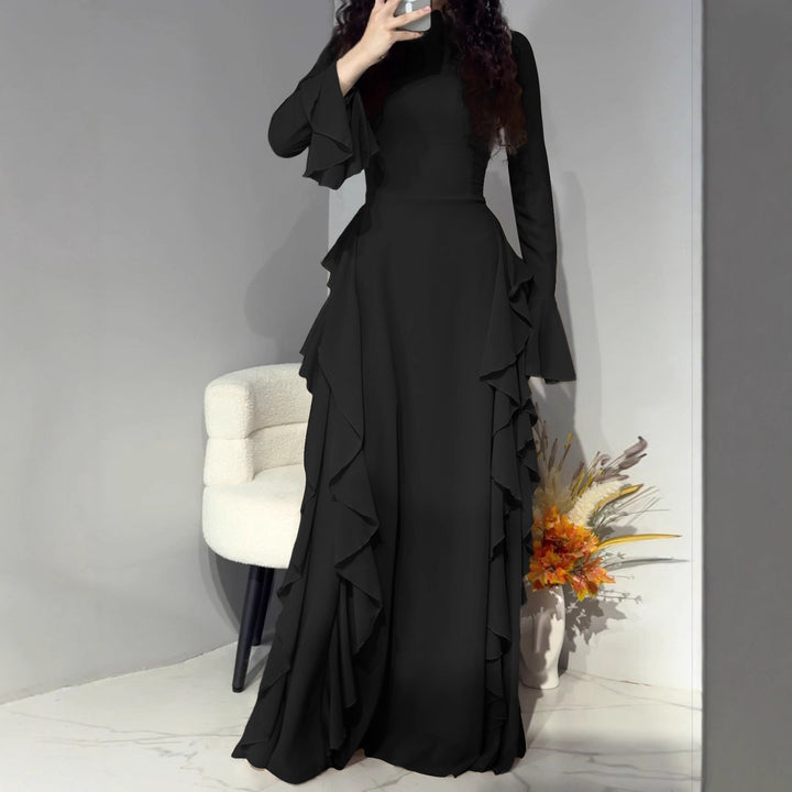 Damen nan Maxikleid mit Volantbesatz, taillierter Empire‑Silhouette und langen Glockenärmeln Echo Archiv