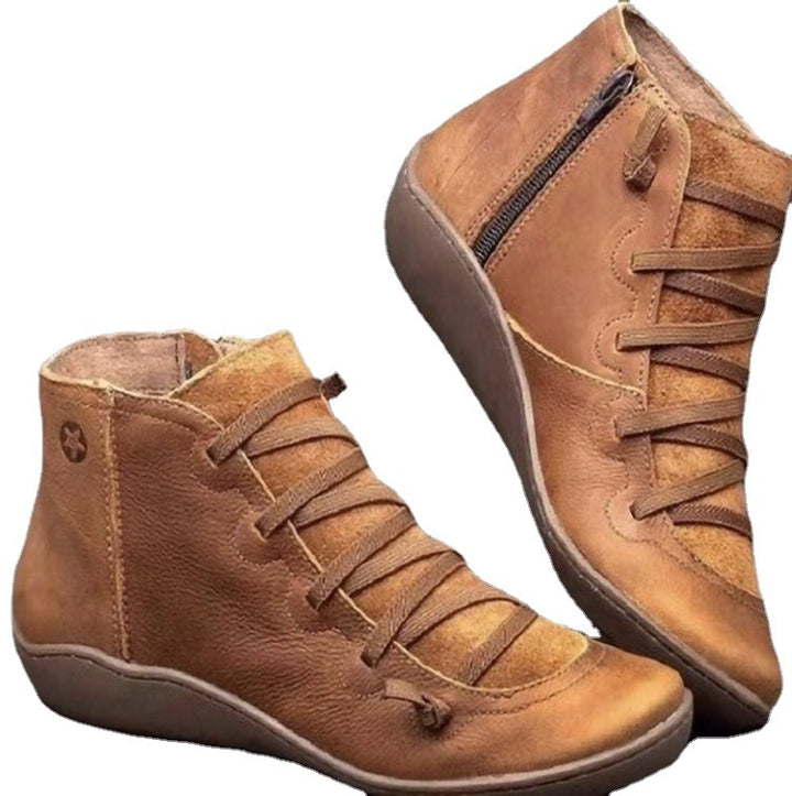 Damen nan knöchelhoher Softleder-Sneakerboot mit seitlichem Reißverschluss elastischer Zierschnürung und ergonomischer Komfortsohle Echo Archiv