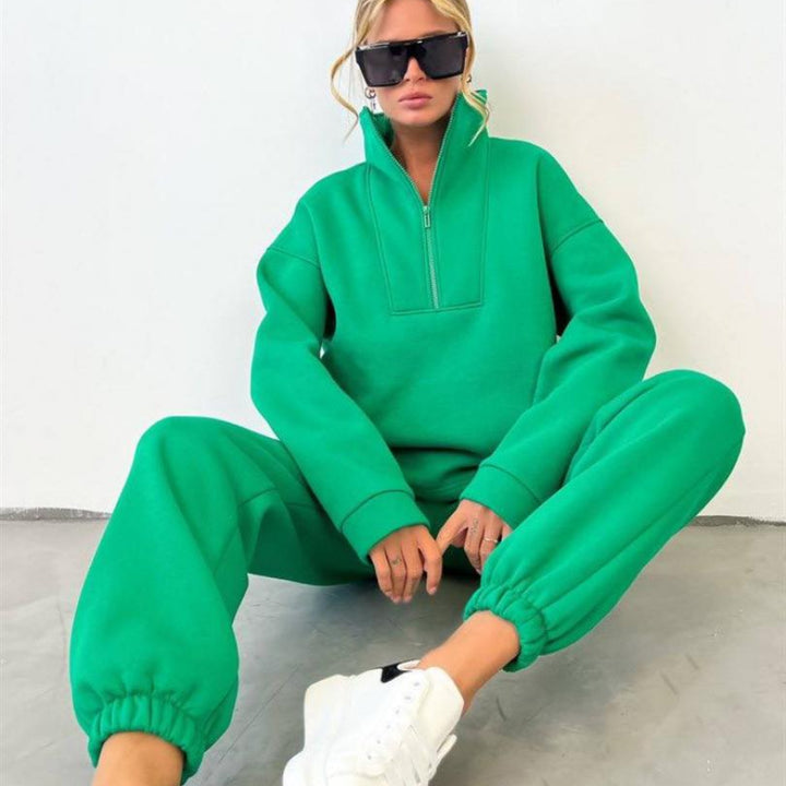 Damen nan weiches Oversize-Halbzip-Loungewear-Set mit hohem Stehkragen und taillierter Jogginghose Echo Archiv