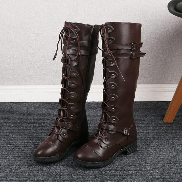 Damen  kniehohe Schnürstiefel mit seitlichem Reißverschluss, verstellbaren Zierriemen und profilierter Gummisohle Echo Archiv