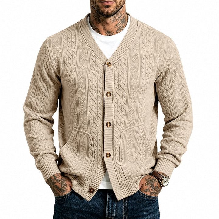Herren Strukturierter Strickcardigan mit V-Ausschnitt und Zopfmuster – Terenzo