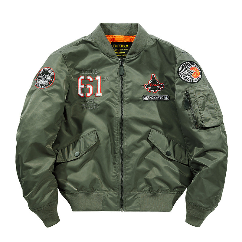 Herren  Kontrast-gefütterte bestickte Patches Piloten Bomberjacke mit Utility-Ärmeltasche Echo Archiv