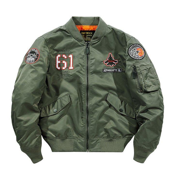 Herren  Kontrast-gefütterte bestickte Patches Piloten Bomberjacke mit Utility-Ärmeltasche Echo Archiv