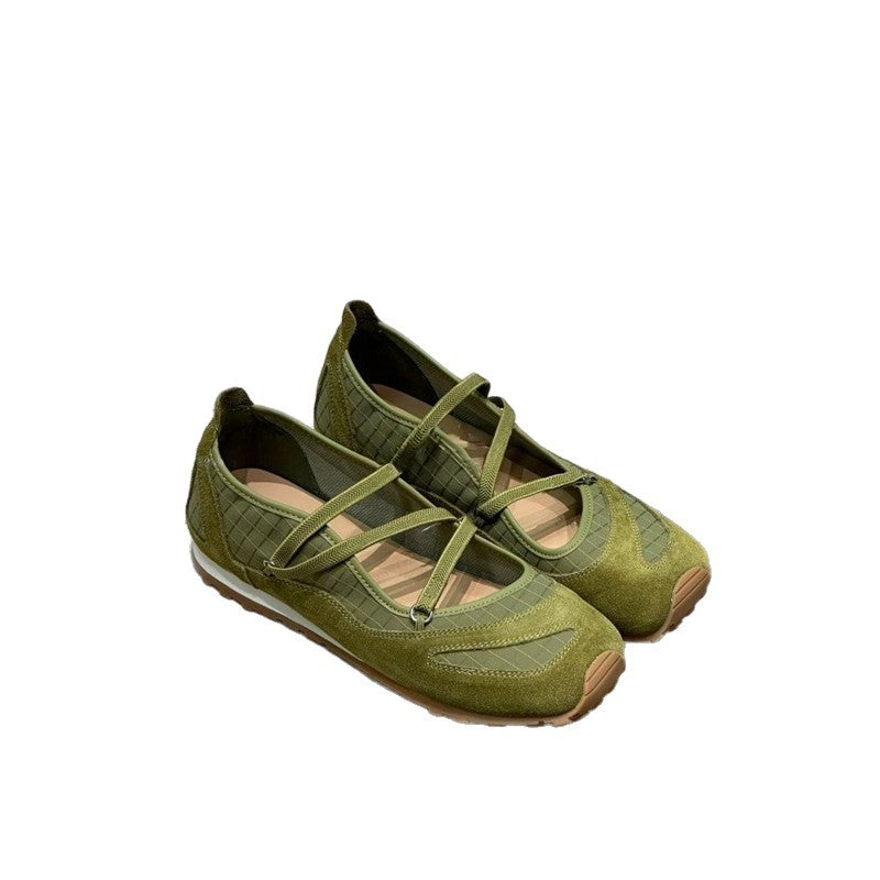 Damen Ballerina-Slipper mit Kreuzriemchen, Wildleder- und Krokostruktur – Lioré