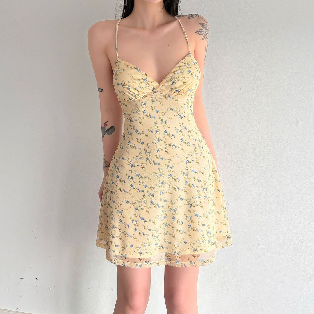 Damen Kurzarm Sommerkleid mit floralem Design und verstellbaren Spaghettiträgern Echo Archiv