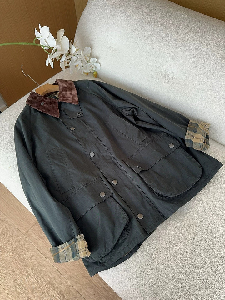 Damen Modische Utility-Jacke mit Karomuster Echoarchiv