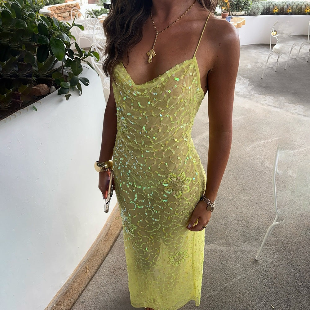 Damen ärmelloses, glitzerndes Maxikleid Echo Archiv