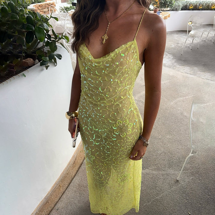 Damen ärmelloses, glitzerndes Maxikleid Echo Archiv