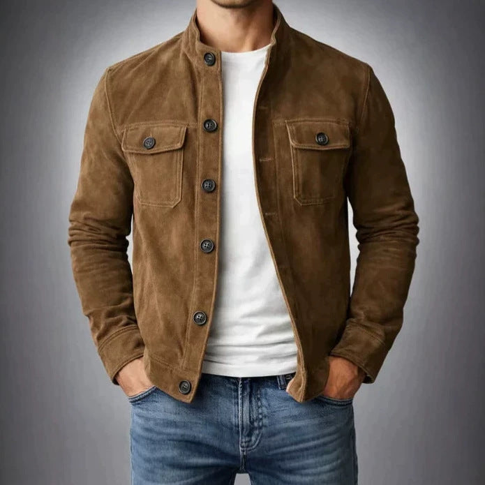 Herren Modische Wildlederjacke mit Knopfdetails – Valtoré