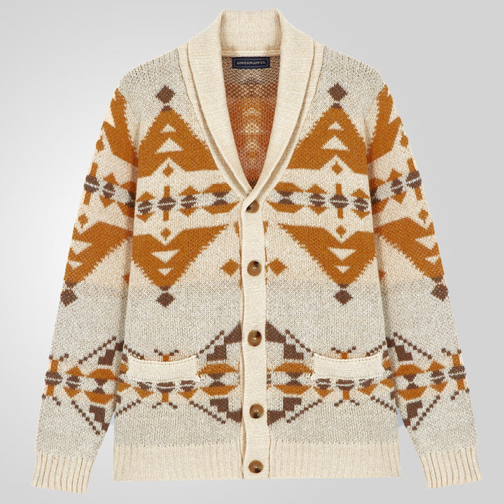 Herren Strickjacke mit geometrischem Muster und einem weichen, wärmenden Futter Echoarchiv