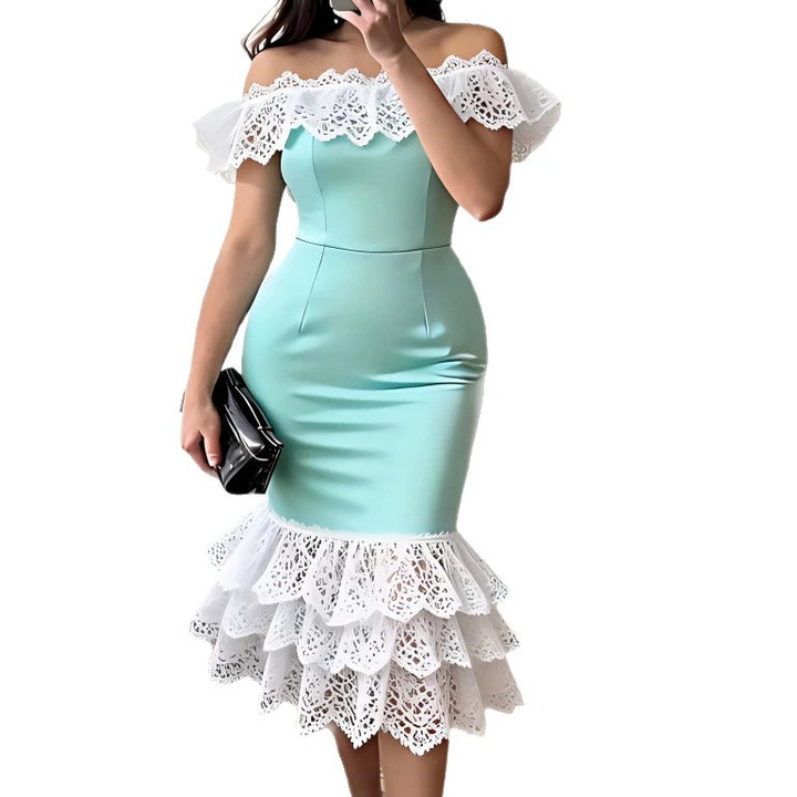 Damen figurbetontes Kleid mit Rüschenabschluss Echo Archiv