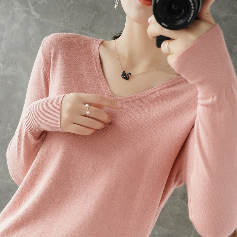 Damen leichter V-Ausschnitt Kaschmir-Look Feinstrickpullover Echoarchiv