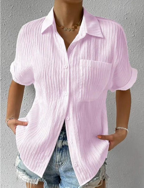 Damen nan Crinkle-Optik-Hemdbluse mit Brusttasche, Krempelärmeln und lockerer Passform Echo Archiv