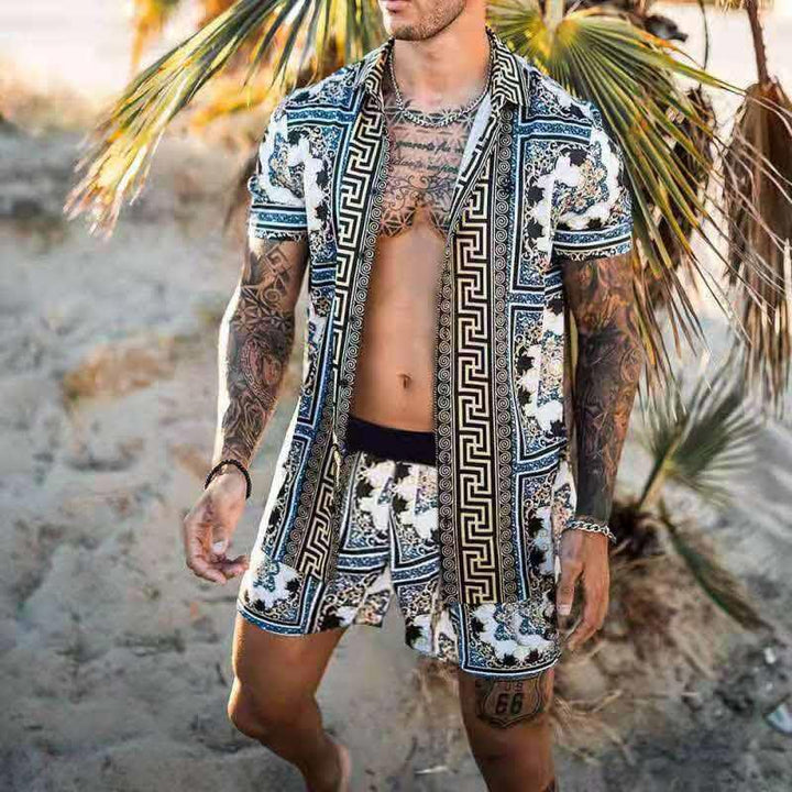 Herren Kurzarmhemd mit aufwendigem Barockdesign und atmungsaktivem Stoff Echoarchiv
