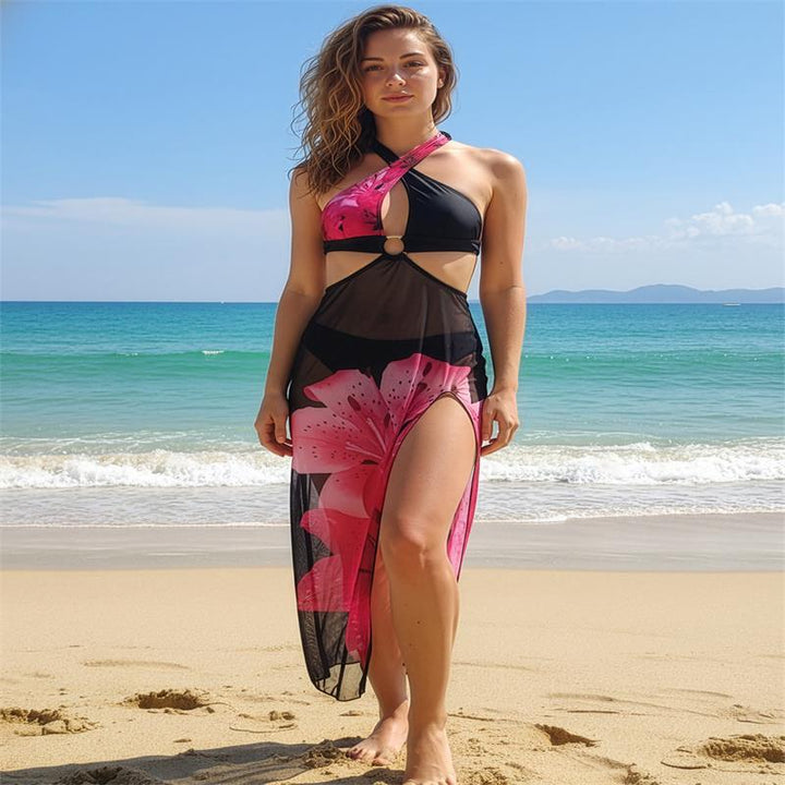 Damen Strandkleid mit modischem Wickeldesign und floralem Schnitt Echo Archiv