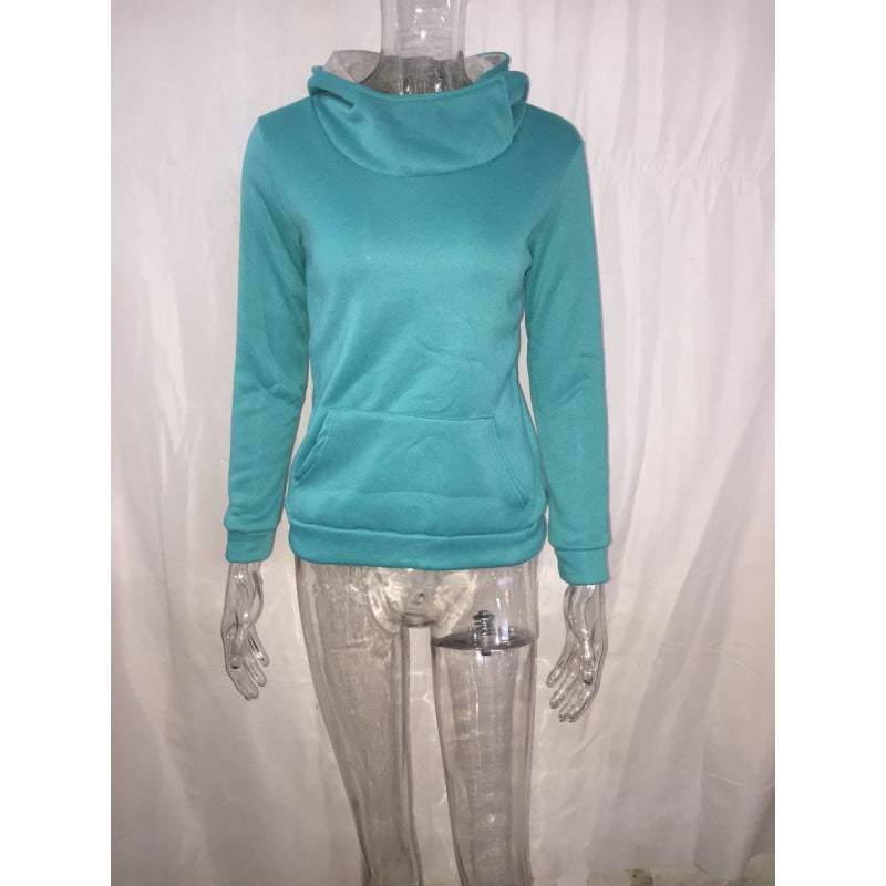 Damen Taillierter Kapuzenpullover mit überlappendem Schalkragen und Kängurutasche – Auréline
