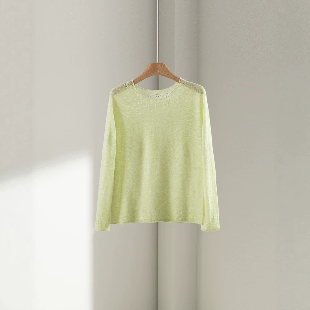 Damen Feiner Rundhals-Pullover mit Spitzenstrick-Detail Echo Archiv