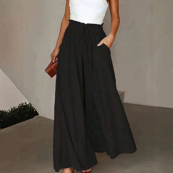 Damen Weite Maxipalazzo-Hose mit Paperbag-Bund, Kordelzug und Seitentaschen – Avélisse