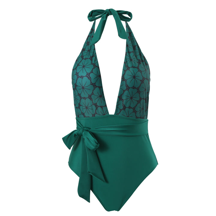 Damen eleganter Einteiler Badeanzug mit floralem Wickelrock Echo Archiv