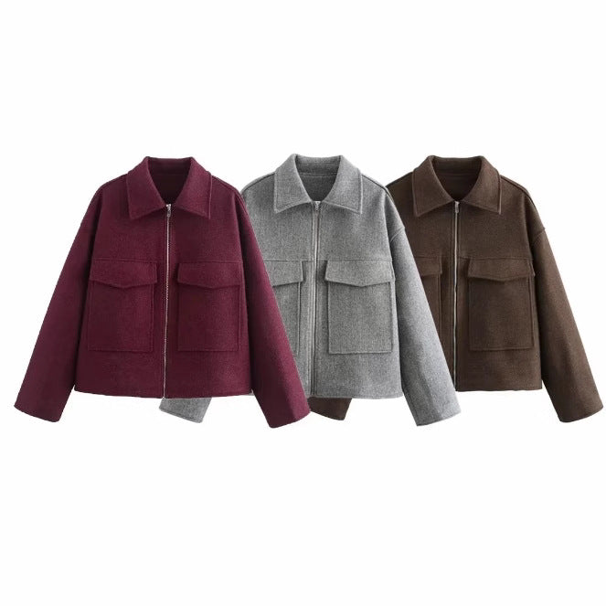 Damen 60+ Boxy Kurzjacke aus Wollmix mit Reißverschluss und aufgesetzten Pattentaschen Echo Archiv