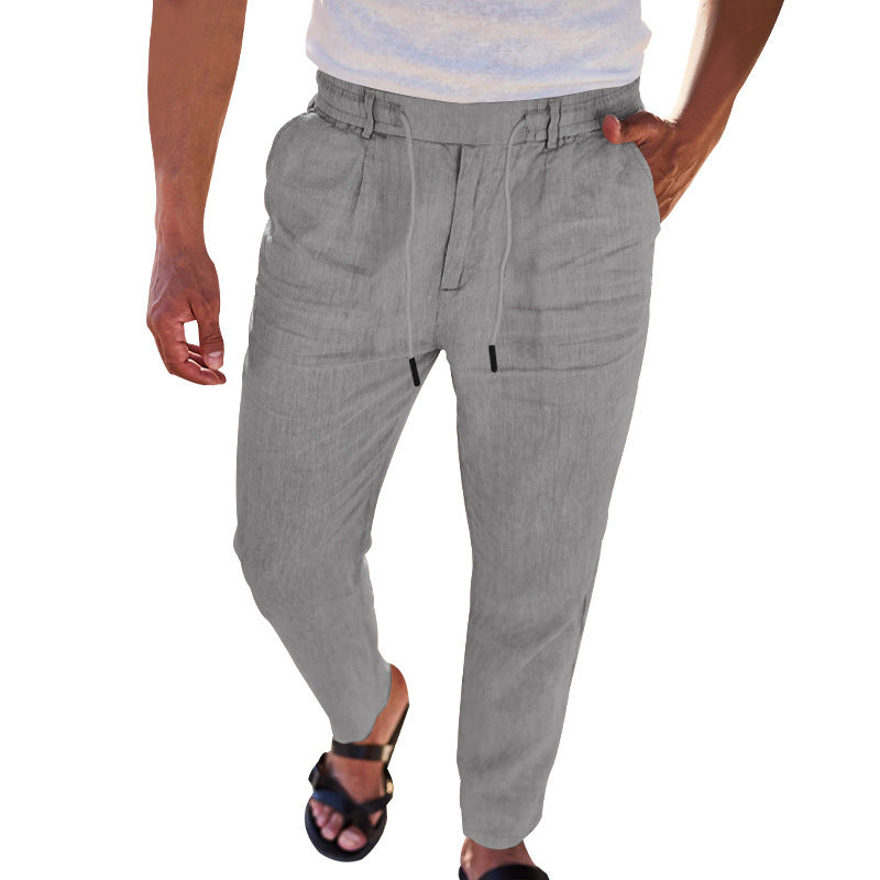 Herren lässige Leinenhose mit elastischem Bund und praktischen Seitentaschen Echoarchiv