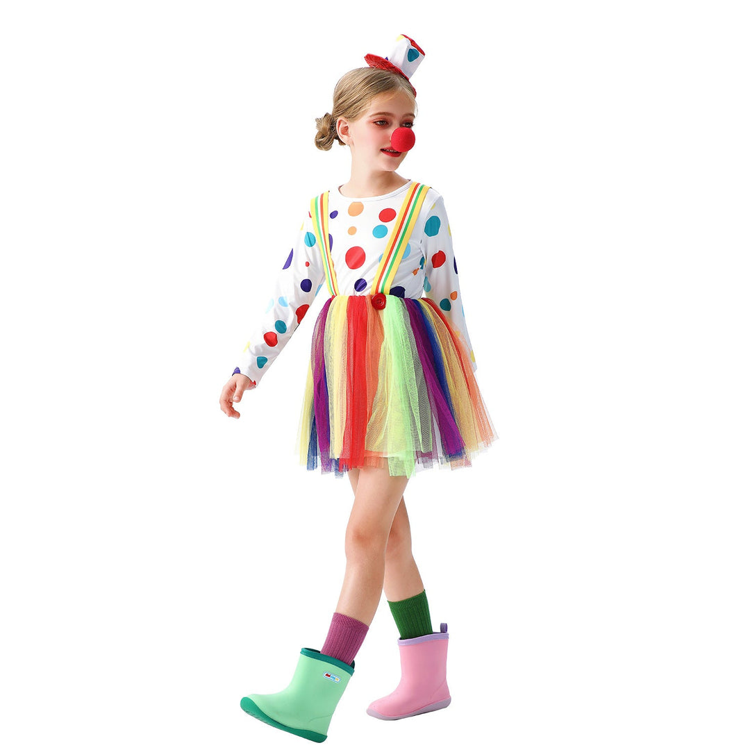 Mädchen Clownkostüm mit bunten Tüllröcken und Haaraccessoires Echo Archiv