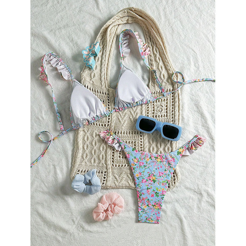 Damen Triangel-Bikini mit floralen Rüschendetails Echo Archiv