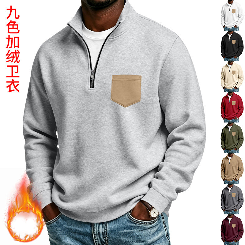 Herren Troyer-Sweatshirt mit halbem Reißverschluss und kontrastierter Brusttasche Echoarchiv