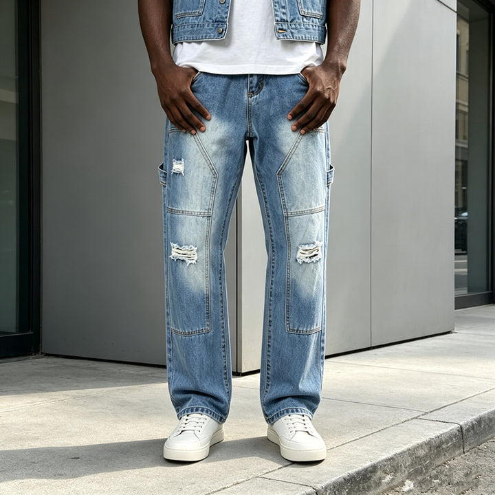 Herren Lässige Cargo-Jeans mit Riss-Details Echoarchiv