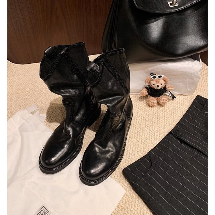 Damen lässige Cowboystiefel aus echtem Glattleder mit weichem, geschlitztem Schaft Echo Archiv