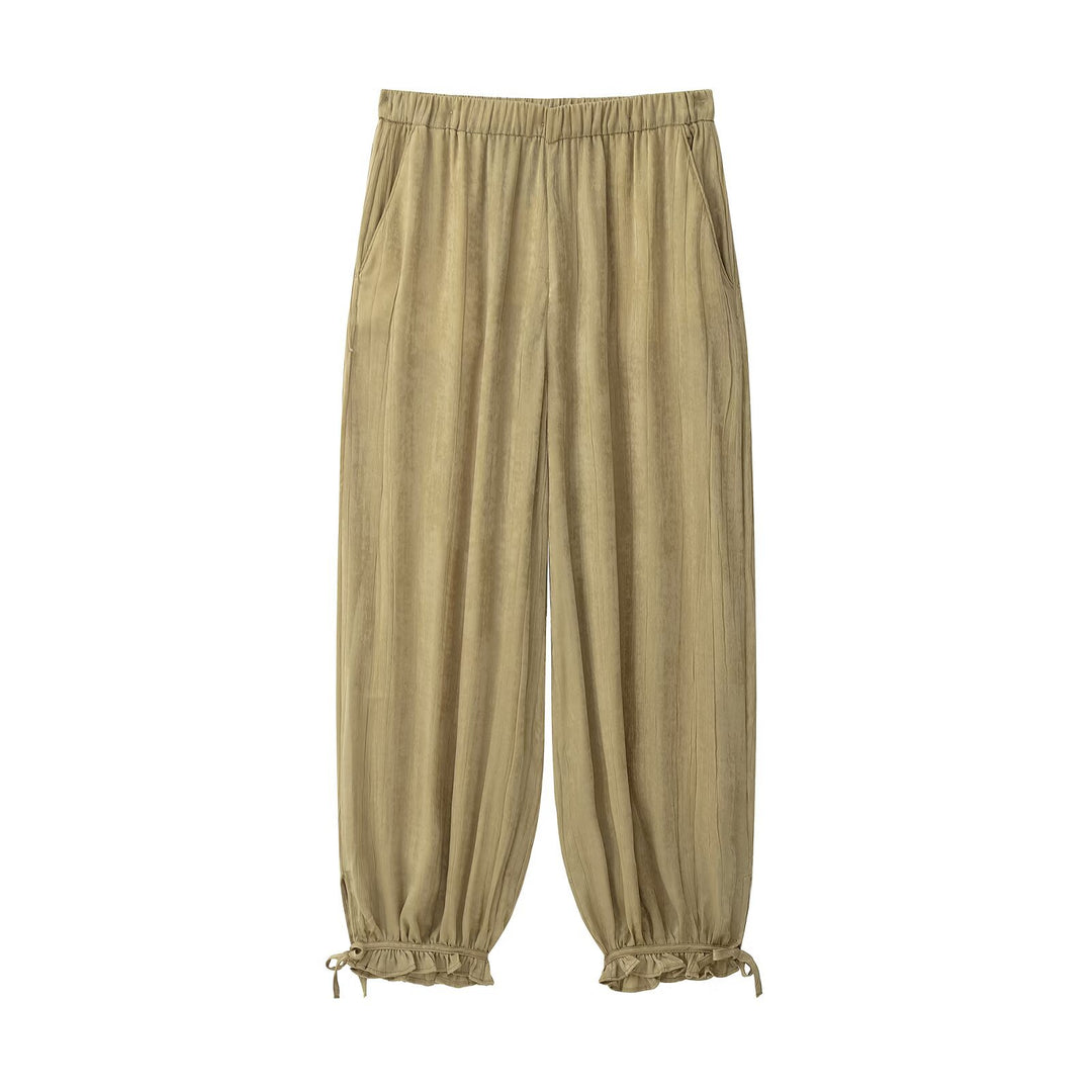 Damen Weite Crinkle-Hose mit Gummibund, Seitentaschen und Bindebündchen Echo Archiv