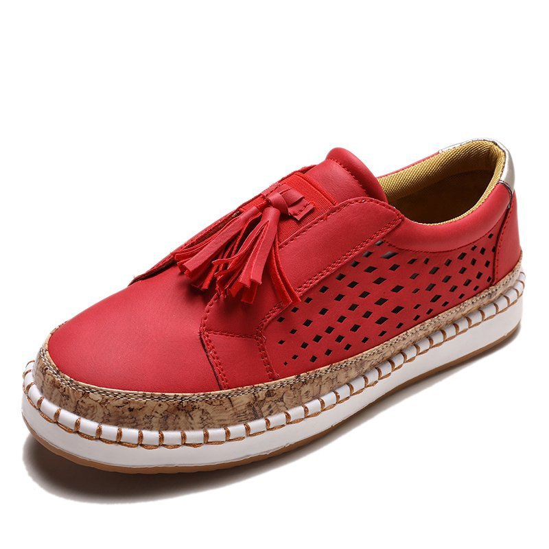 Damen perforierter Tassel-Slip-On Loafer mit Korkoptik-Plateau und gepolstertem Komfortfußbett Echo Archiv