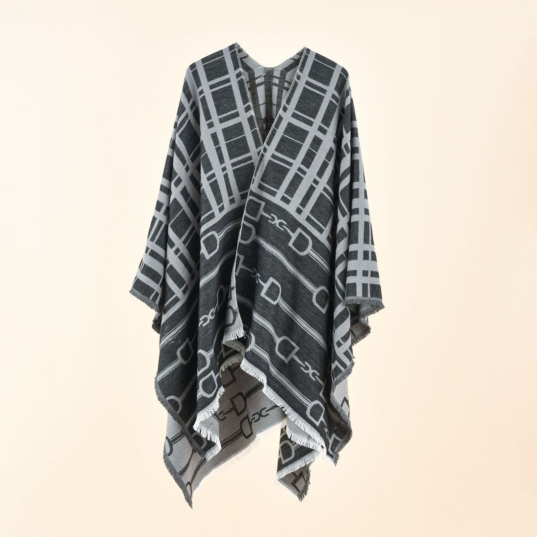 Damen Jacquard-Umhang mit Steigbügel‑Motiv und Fransensaum Echo Archiv