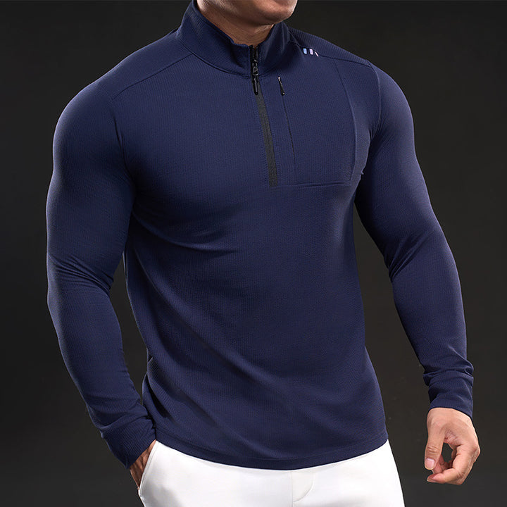 Herren Slim-Fit Thermo-Longsleeve mit Stehkragen und Brustreißverschluss Echoarchiv