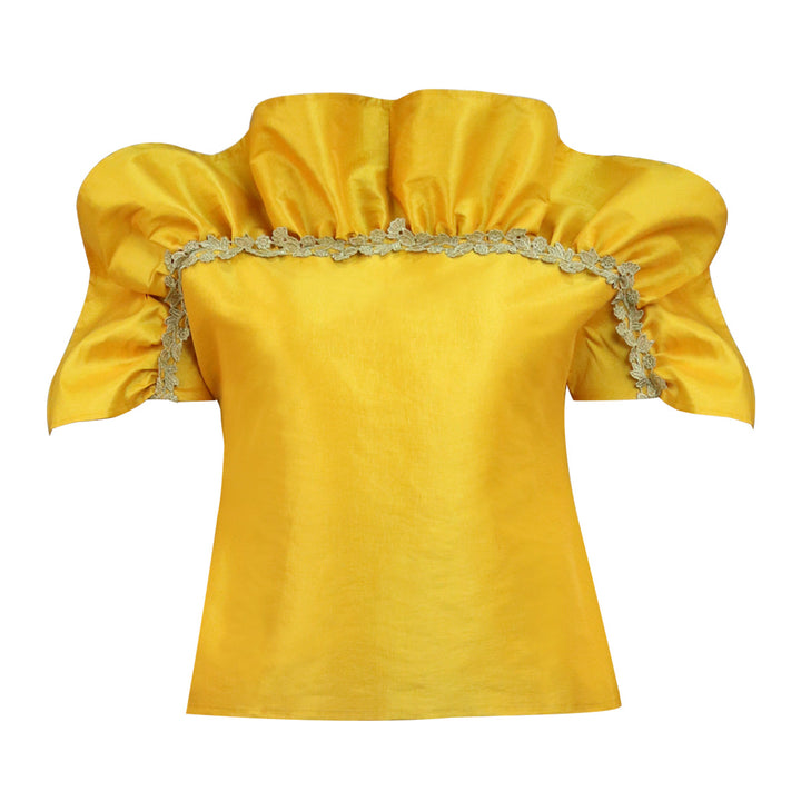 Damen elegantes Blusenshirt mit voluminösen Puffärmeln und dekorativem Spitzenrand Echo Archiv
