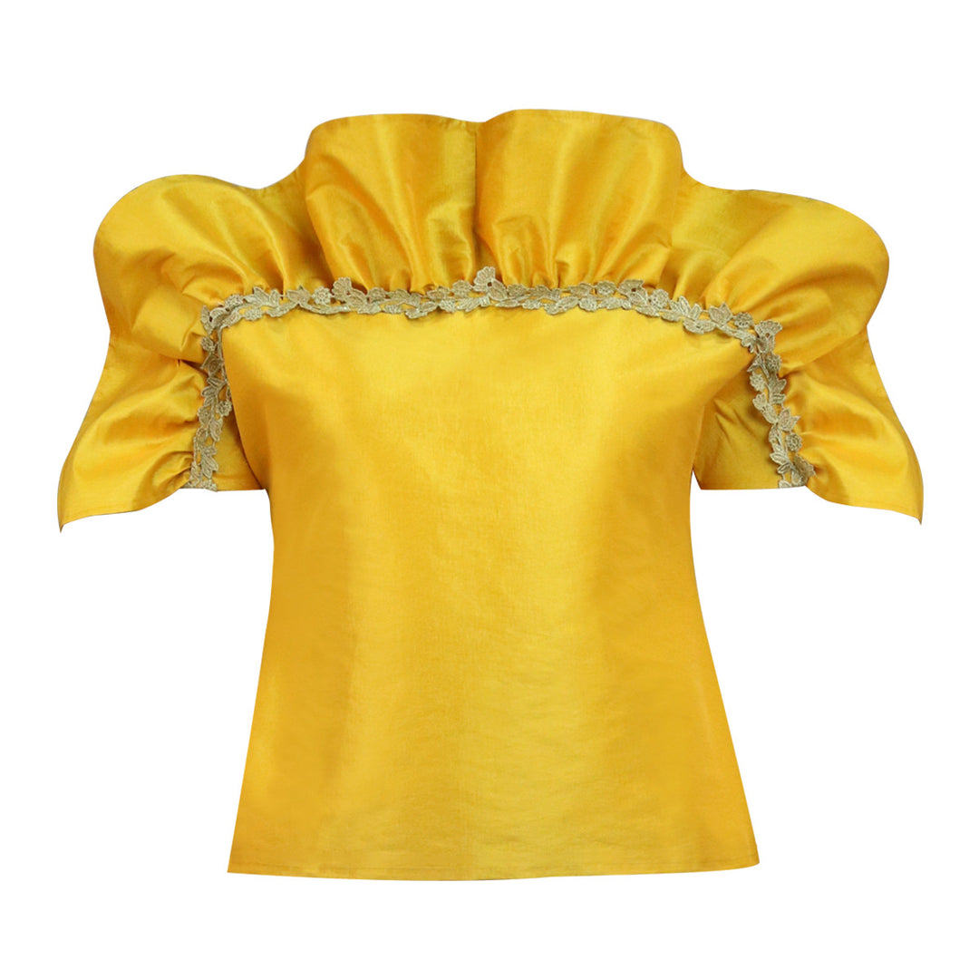 Damen Elegantes Oberteil mit voluminösen Puffärmeln und zarten Spitzenakzenten Echo Archiv