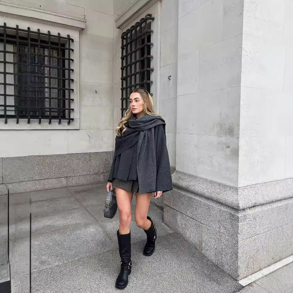 Damen Lagenlook-Poncho mit Ärmeln und Knopfkragen Echo Archiv
