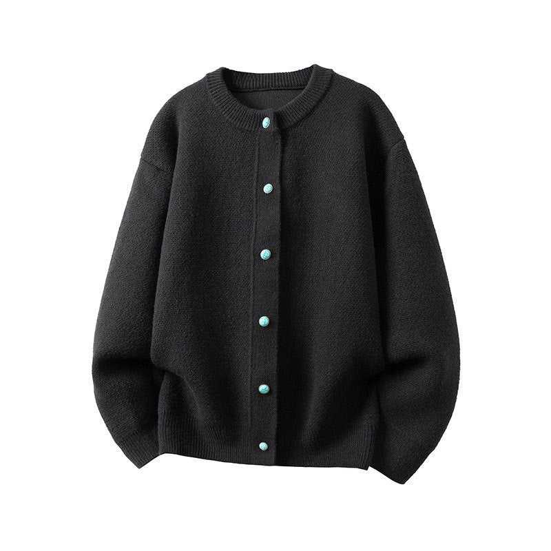 Damen Oversize-Strickjacke mit rundem Ausschnitt und kontrastknöpfen Echo Archiv